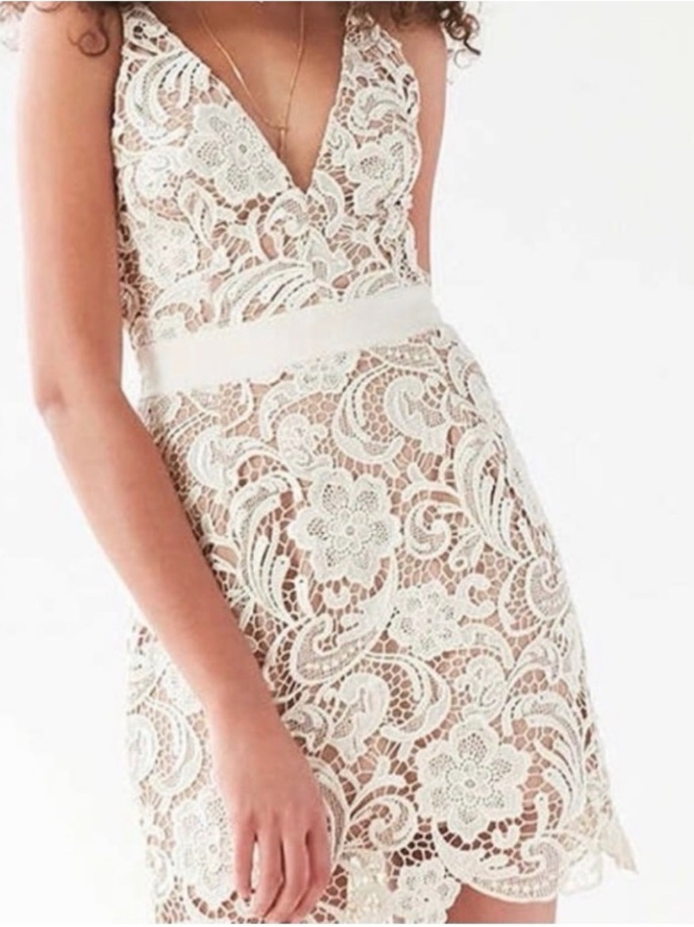 Dress the Population Ivory Lace V-Neck Mini Dress